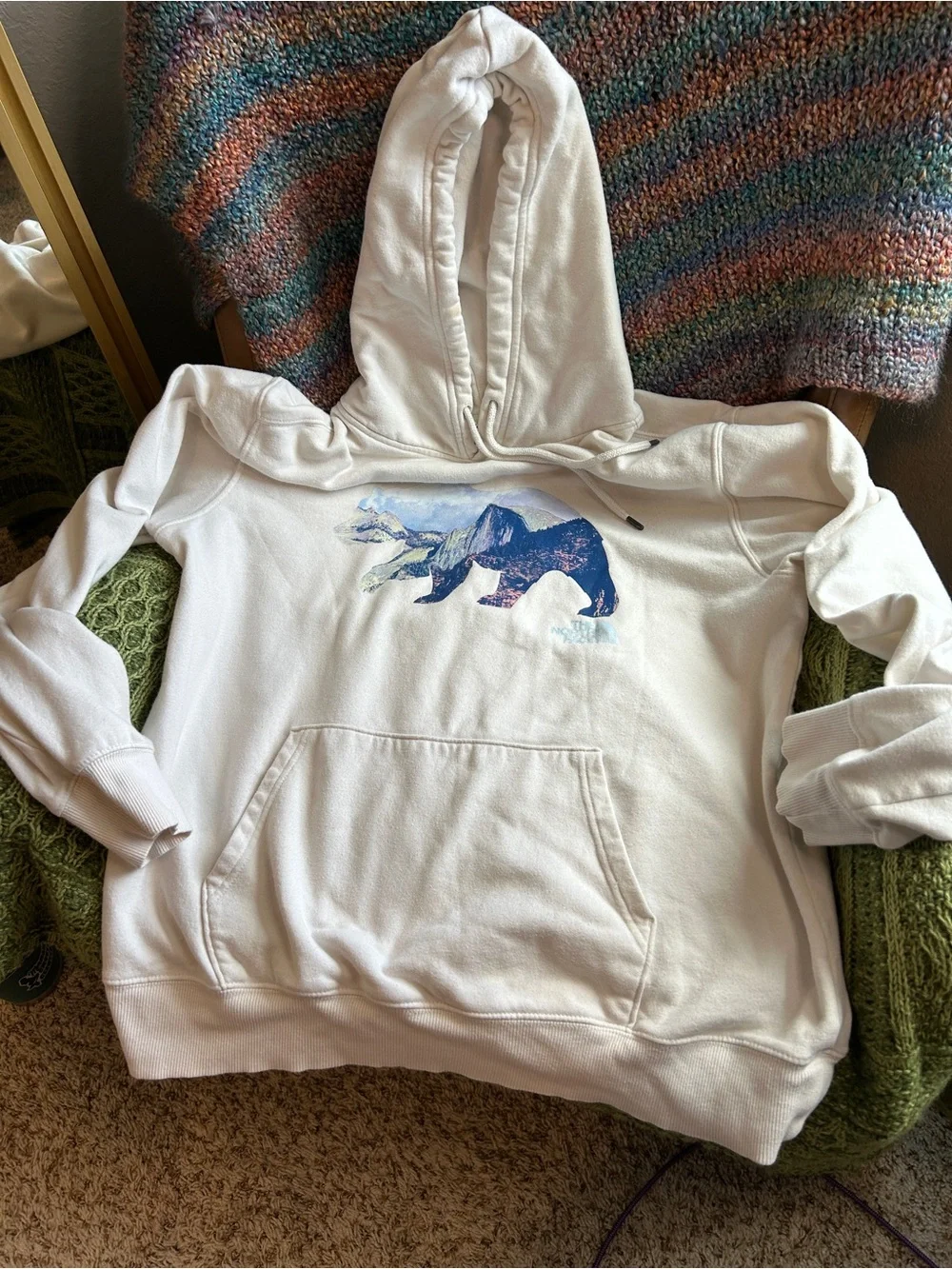 The North Face Men’s Cream Bear Yosemite Landscape Graphic Hoodie Pullover Large